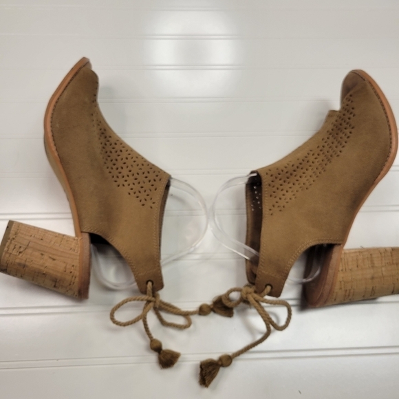 TOMS Tan Suede Leather Open Toe Sandals Heels Size 11 - Picture 7 of 10